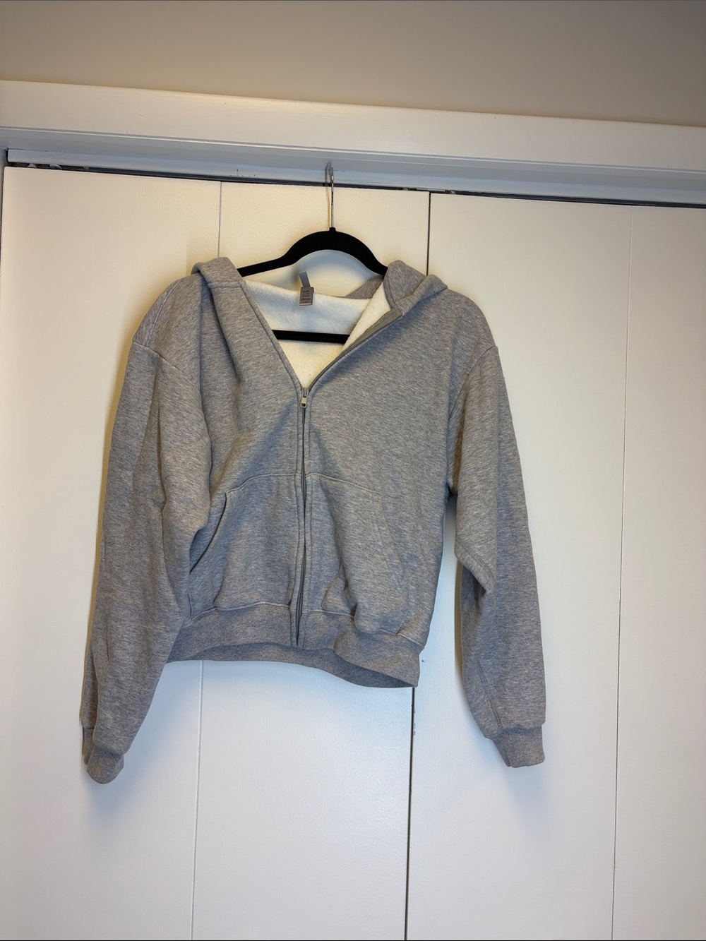 SKIMS Light Gray Zip-Up Sherpa Hoodie